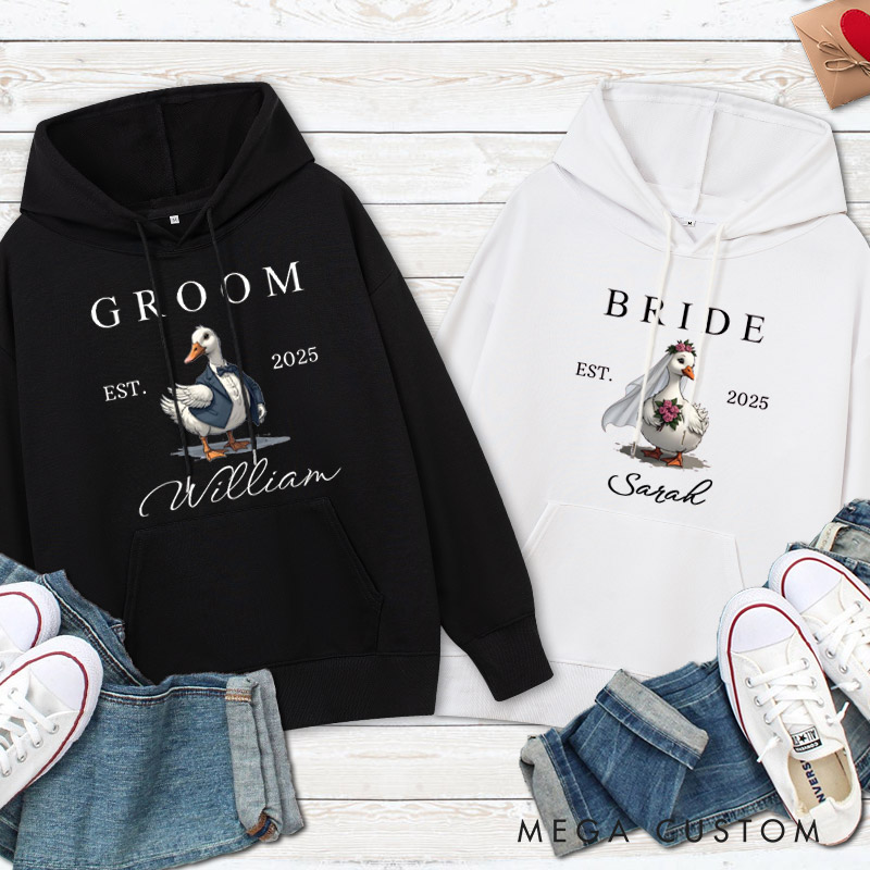Personalized Bride and Groom Silly Goose Matching Wedding Couple Hoodie