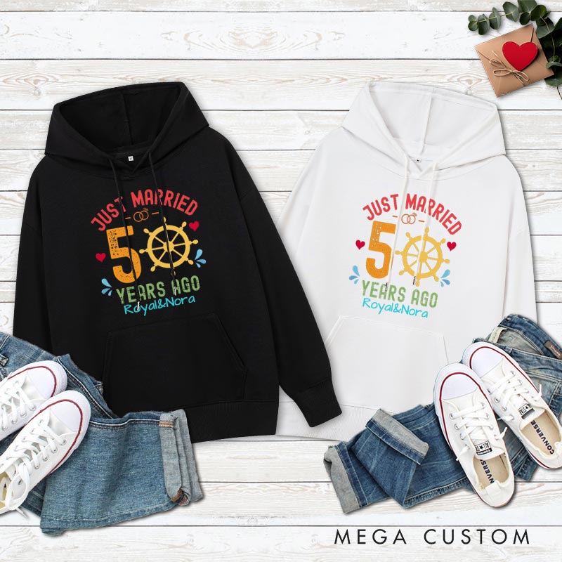 Personalized 50th Anniversary Just Married Hoodies Cruise 50 Years Anniversary Gift Hoodie Couple Anniversary Outfit for Husband Wife