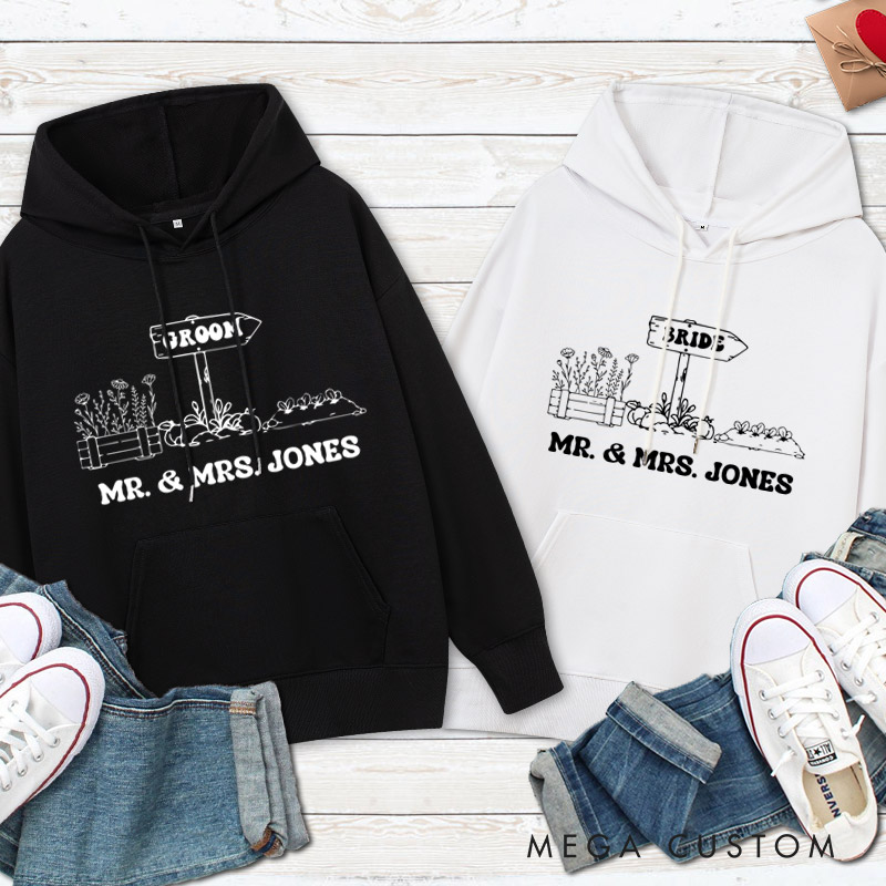 Personalized Rustic Bride and Groom Countryside Matching Wedding Couple Hoodie