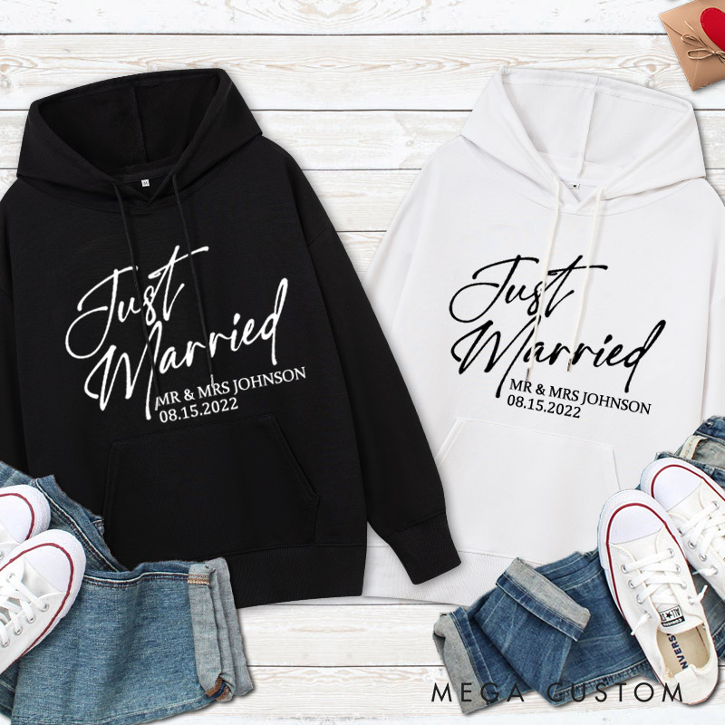 Personalized Modern Just Married Newlyweds Wedding Couple Hoodie