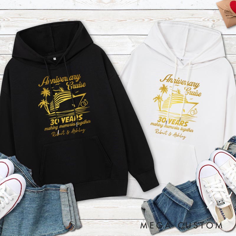 Personalized 30th Anniversary Cruise Hoodie Golden Couple 30 Years Anniversary Top Wear for Wife Husband Anniversary Outfit