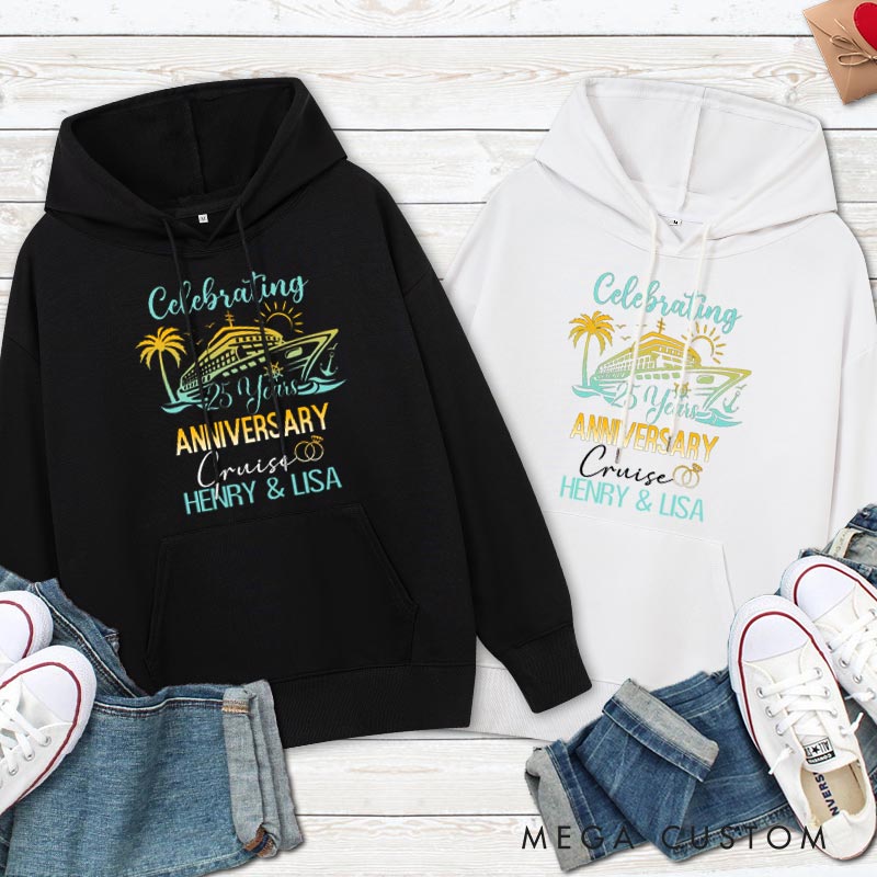 Personalized 25th Anniversary Cruise Hoodie Couple Cruise 25 Years Anniversary Top Wear for Wife Husband Anniversary Outfit