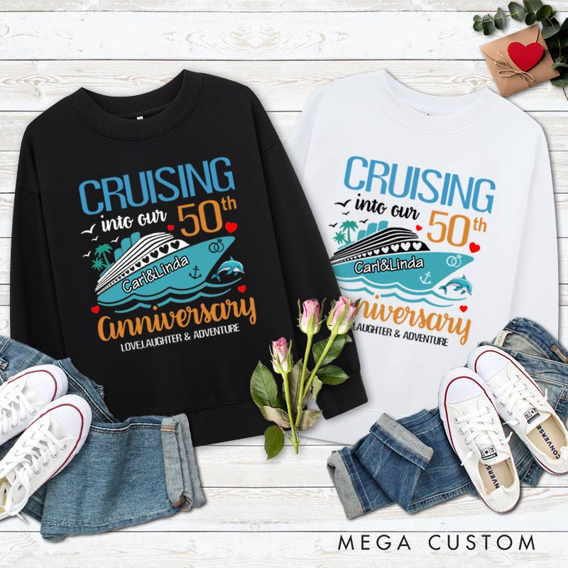 Personalized Couple 50th Anniversary Sweatshirt Cruising into Our 50th Anniversary Outfits Cheers to 50 Years Tops for Husband Wife