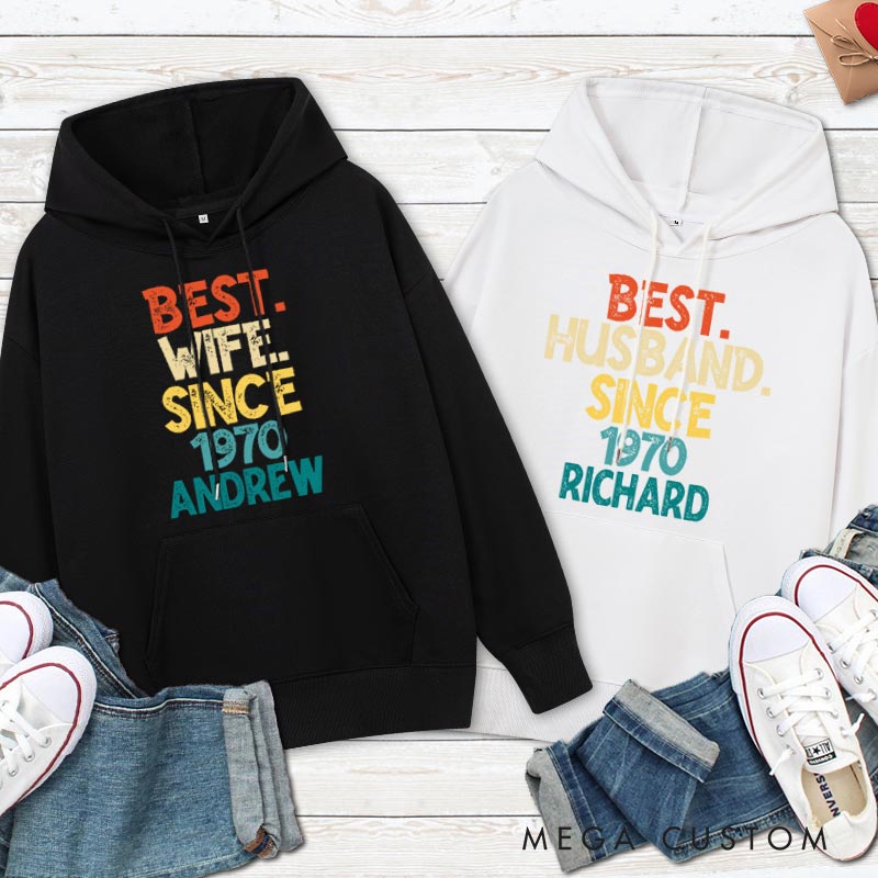 Personalized Best Wife & Husband Since 1970 Couple Hoodie Couple 55 Years Anniversary Top Wear 55th Anniversary Outfit for Wife Husband