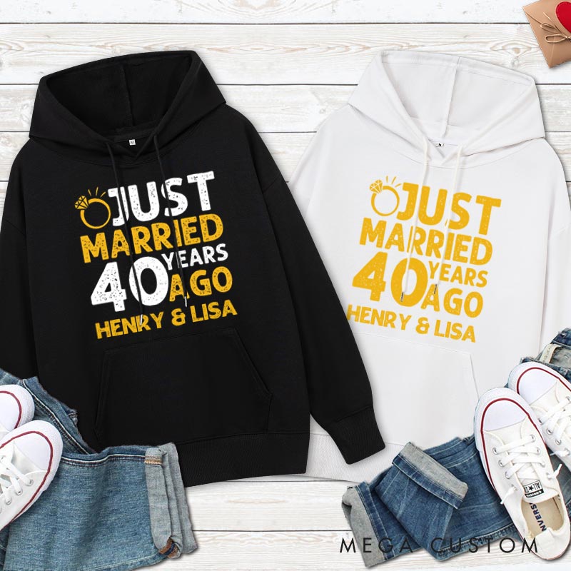 Personalized Just Married 40 Years Ago Hoodie Couple 40th Anniversary Outfit for Her Him Anniversary Hoodie for Wife Husband