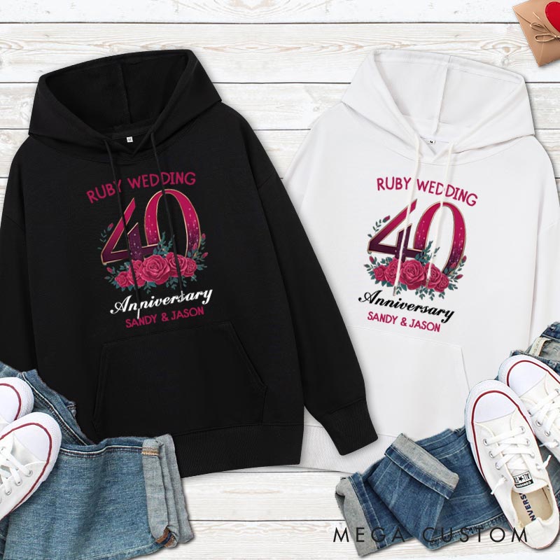 Personalized Ruby Wedding 40th Anniversary Hoodie 40 Years Anniversary Wedding Outfit for Her Him Anniversary Hoodie for Wife Husband