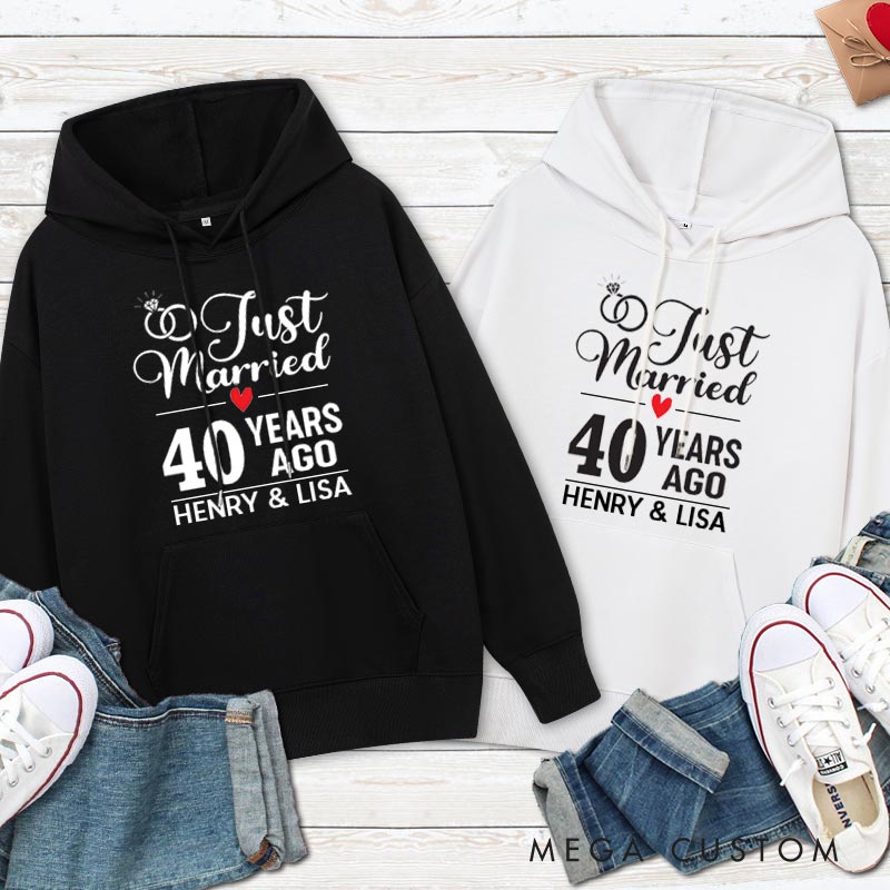 Personalized Just Married 40 Years Ago Anniversary Hoodie 40th Anniversary Wedding Outfit for Couple Anniversary Hoodie for Wife Husband