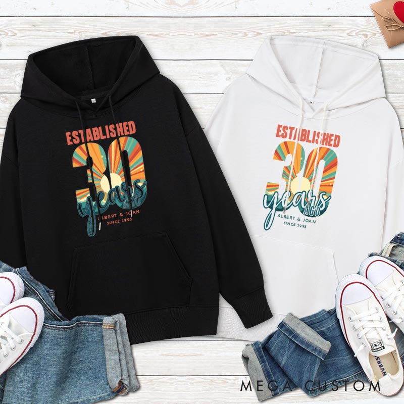 Personalized Established 30 Years Anniversary Hoodie Vintage 30th Anniversary Hoodie for Couple Retro Anniversary Outfit for Wife Husband