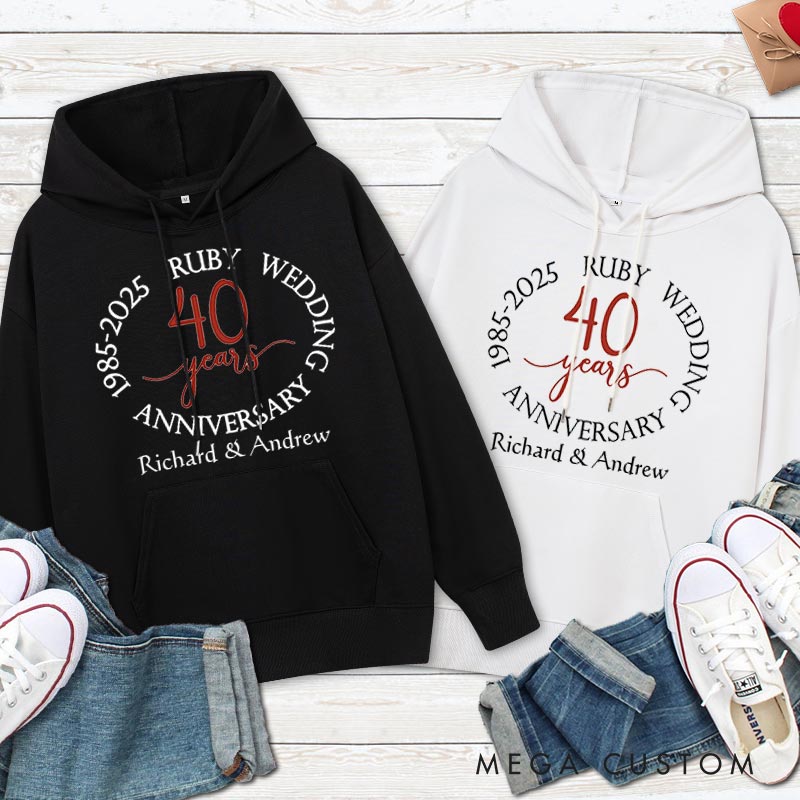 Personalized Ruby Wedding 40th Anniversary Hoodie Couple 40th Anniversary Hoodie for Couple 40 Years Anniversary Outfit for Wife Husband