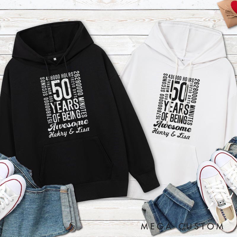 Personalized 50 Years of Being Awesome Anniversary Hoodie Husband Wife 50th Anniversary Outfit Couple Hoodie For Her Him