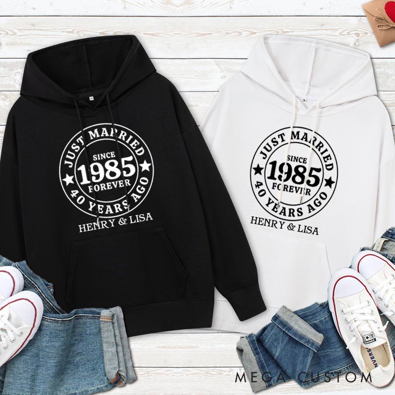 Personalized Just Married Since Years Forever Hoodie Husband Wife Anniversary Outfit for Her Him Couple Anniversary Gift Hoodie