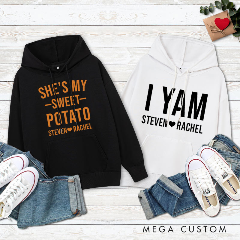 Personalized Couple Funny She's My Sweet Potato and I Yam Hoodie Couple Thanksgiving Sweatshirt for Husband Wife Boyfriend Girlfriend