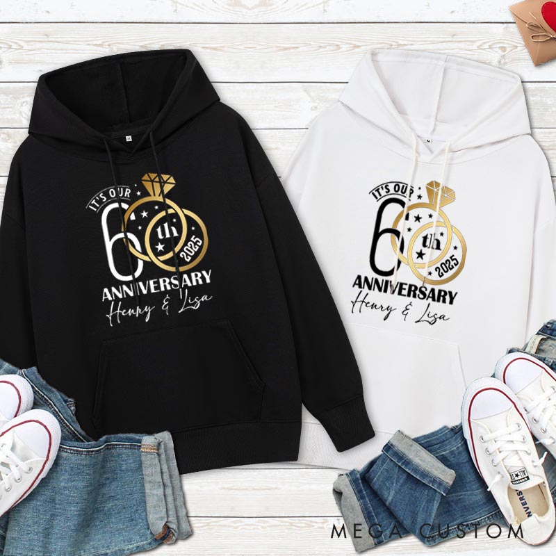 Personalized 60th Anniversary Diamond Ring Hoodie Husband Wife 60th Anniversary Outfit Couple Diamond Wedding Hoodie for Her Him
