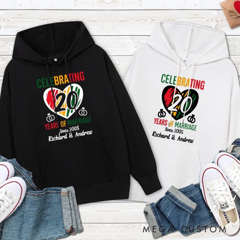 Personalized Celebrating 20 Years of Marriage Hoodie Couple 20th Anniversary Outfit for Husband Wife Men Women Hoodie