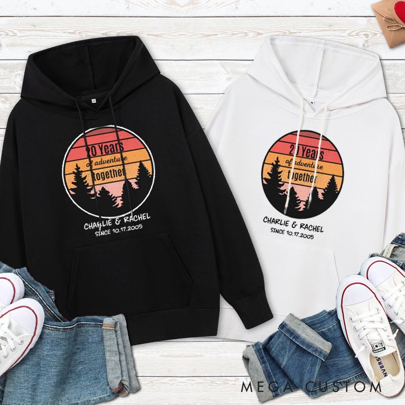 Personalized 20 Years of Adventure Together Hoodie Couple 20th Anniversary Outfit for Husband Wife Causal Hoodie for Her Him