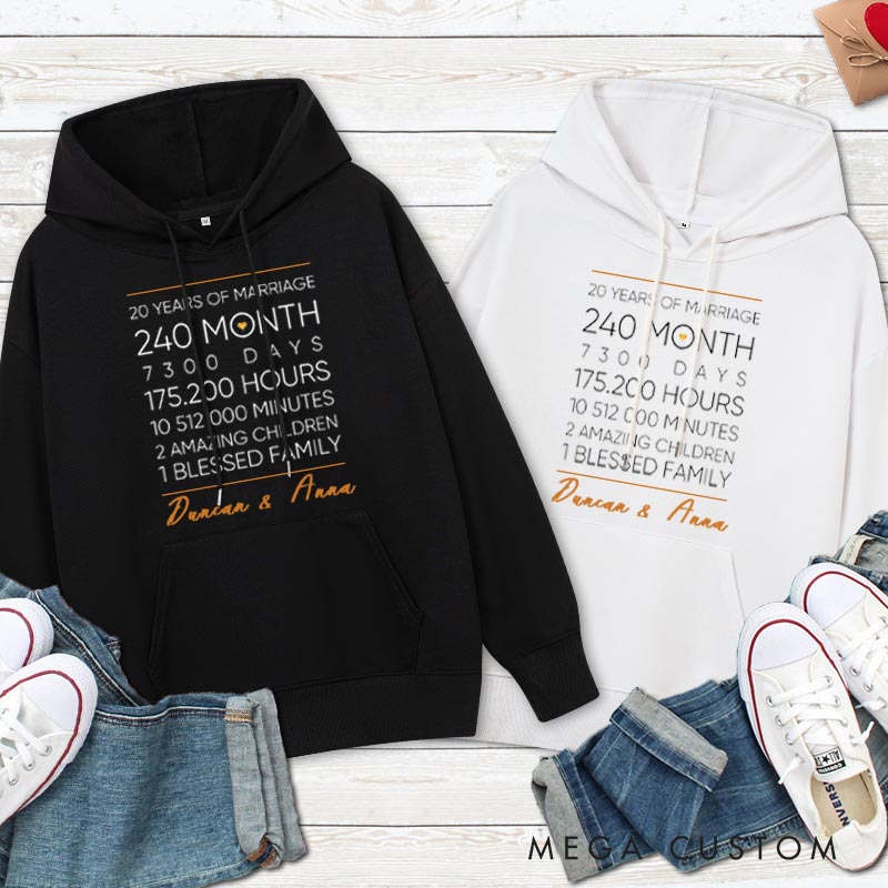 Personalized 20 Years of Marriage Milestone Hoodie Causal Husband Wife Hoodie for Her Him Couple 20th Anniversary Outfit