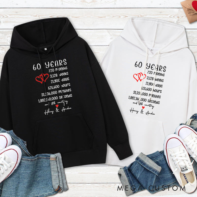 Personalized 60 Years of Love Anniversary Hoodie Couple Anniversary Marriage Milestone Hoodie Wife Husband Wedding Milestone Hoodie