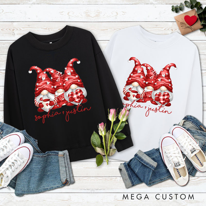 Personalized Couple Red Gnome with Heart Matching Sweatshirt Couple Valentine's Day Sweatshirt for Husband Wife Boyfriend Girlfriend