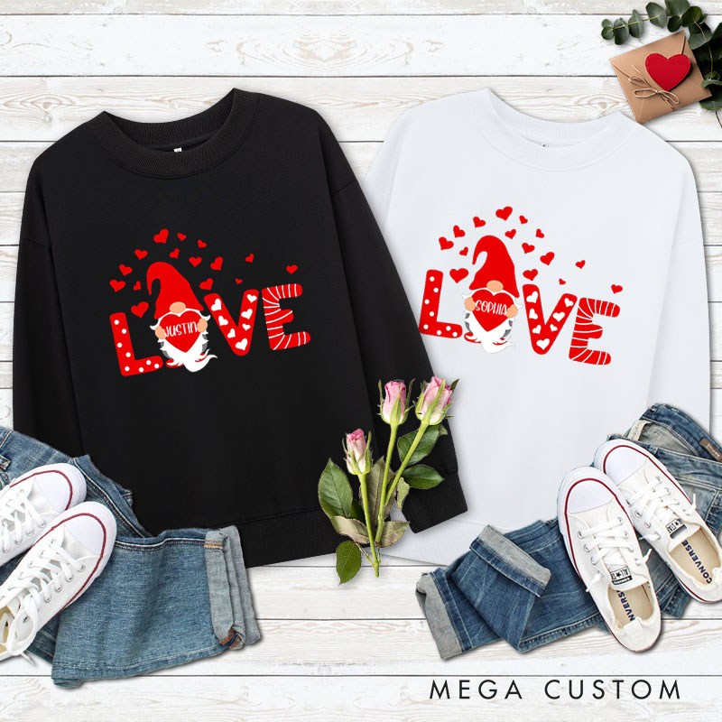 Personalized Couple Red Gnome with Heart Matching Sweatshirt Couple Valentine's Day Sweatshirt for Husband Wife Boyfriend Girlfriend