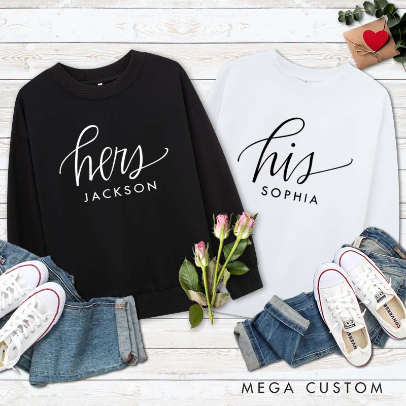 Personalized Couple His and Hers Matching Sweatshirt with Name Couple Valentine's Day Sweatshirt for Husband Wife Boyfriend Girlfriend