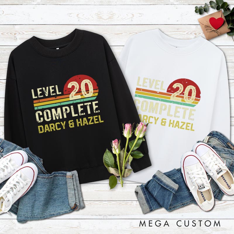 Personalized Couple 20th Anniversary Sweatshirt LEVEL 20 COMPLETE Anniversary Outfit Sunset Couple Gift Top for Wife Husband 