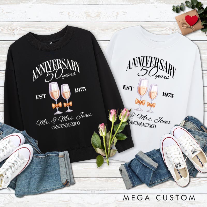 Personalized Couple 50th Anniversary Sweatshirt 50th Anniversary Celebration Outfit Golden Years Anniversary Gift Tops for Wife Husband 