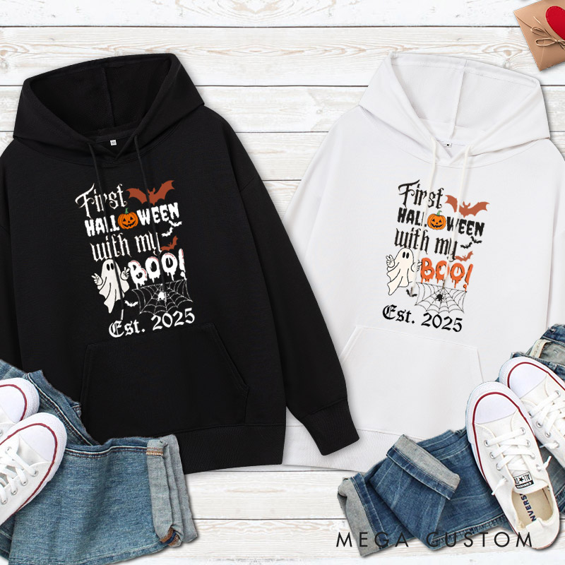 Personalized First Halloween with My Boo Ghost and Pumpkin Couple Hoodie