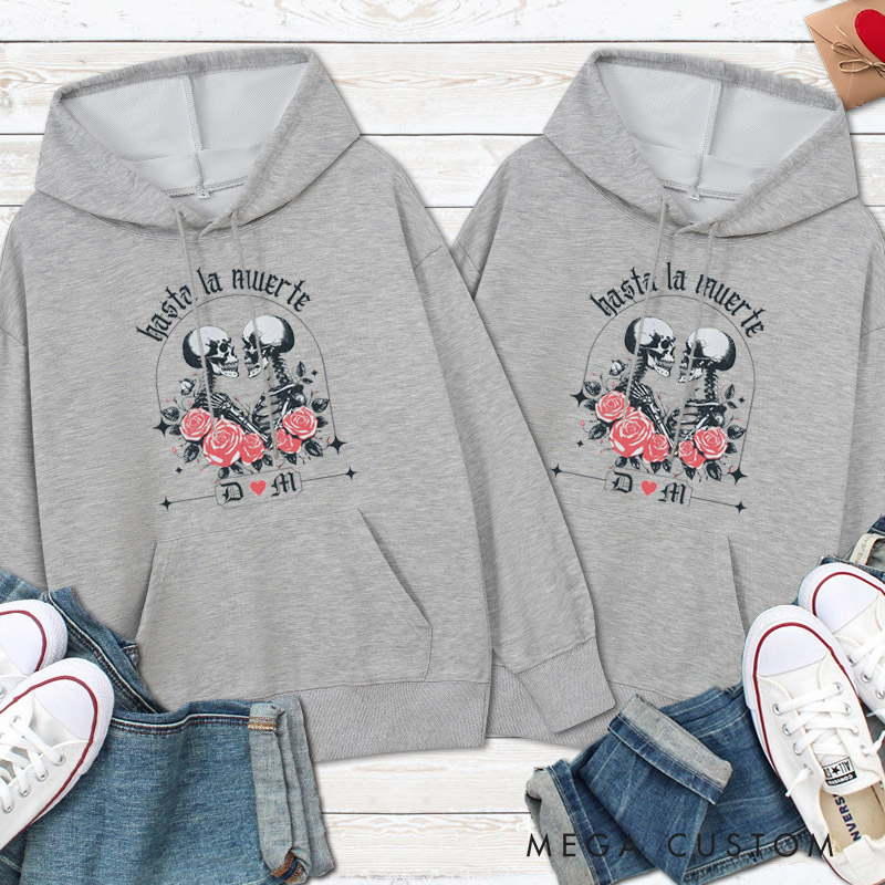Personalized Hasta La Muerte Skeleton Couple with Roses Halloween Couple Hoodie