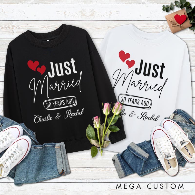 Personalized Couple 30th Anniversary Sweatshirt Just Married 30 Years Ago Outfit Anniversary Gift Tops for Wife Husband Couple Gift
