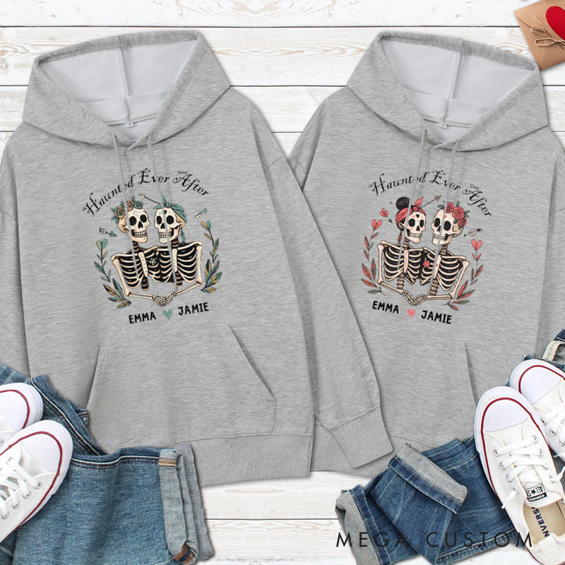Personalized Haunted Ever After Skeleton Couple Halloween Couple Hoodie