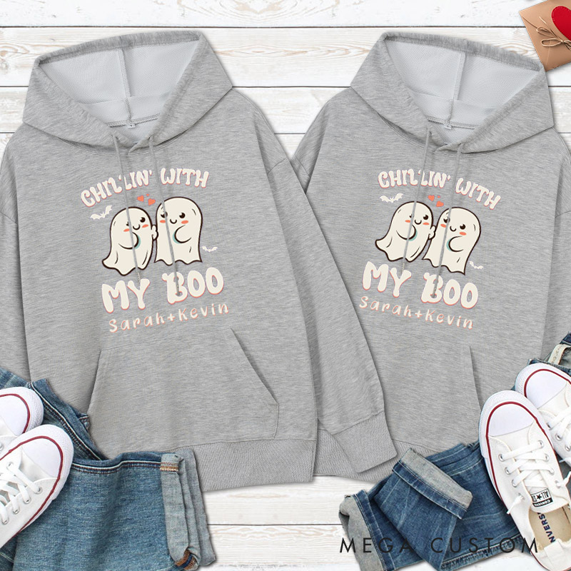 Personalized Chillin' with My Boo Ghost Couple Halloween Couple Hoodie