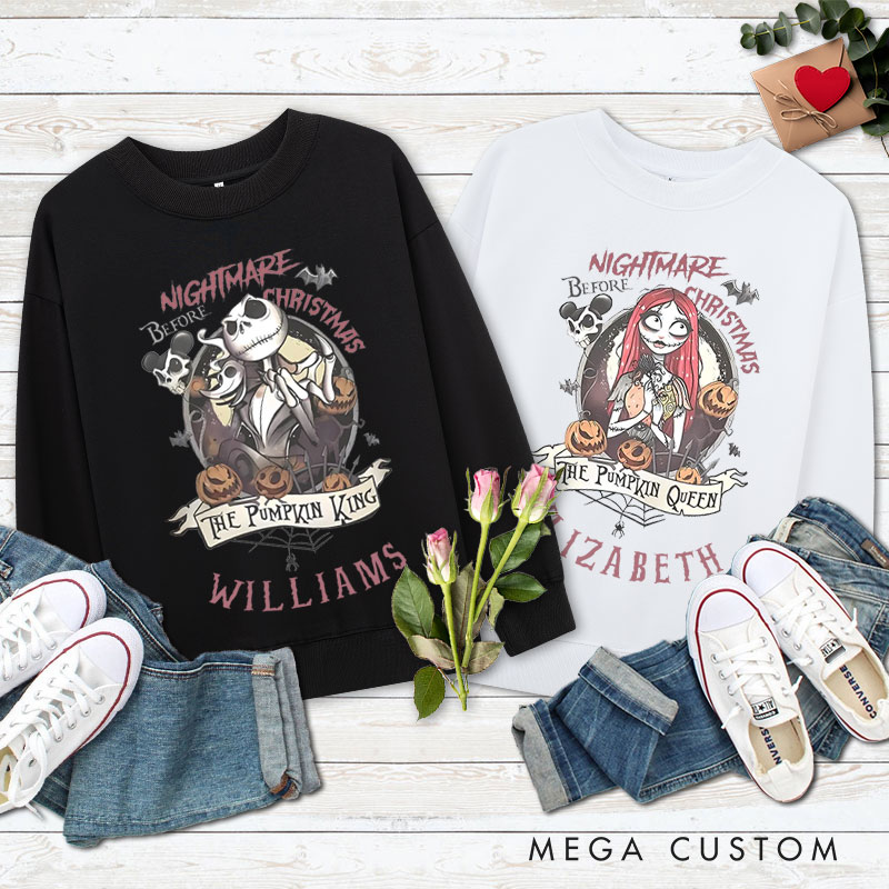 Personalized The Pumpkin King and Queen Halloween Couple Sweatshirt