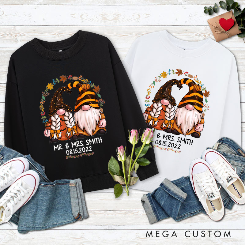 Personalized Mr and Mrs Autumn Gnome Couple Halloween Couple Sweatshirt