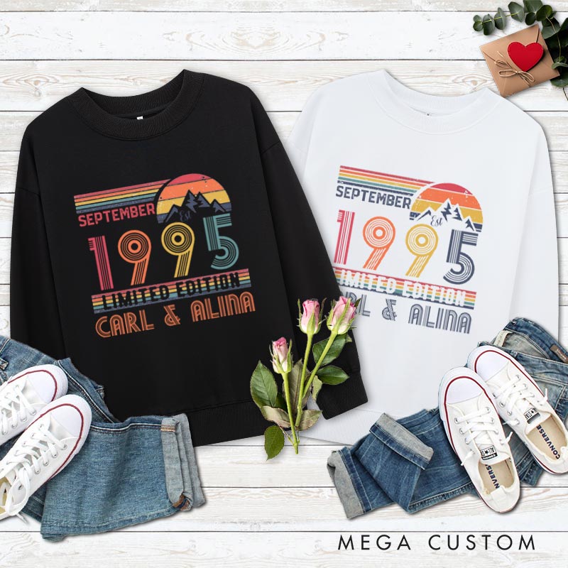 Personalized Couple 30th Anniversary Sweatshirt Limited Edition 1995 - Anniversary Retro Sweatshirt Wife Husband 30th Anniversary Top for Couple