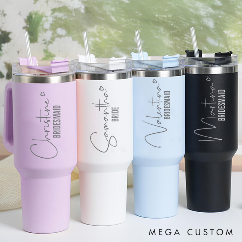Personalized Bridesmaid Name with Heart 40oz Tumbler Maid of Honor Tumbler with Lid and Straw Bachelorette Party Gift for Her Bridal Shower Tumbler