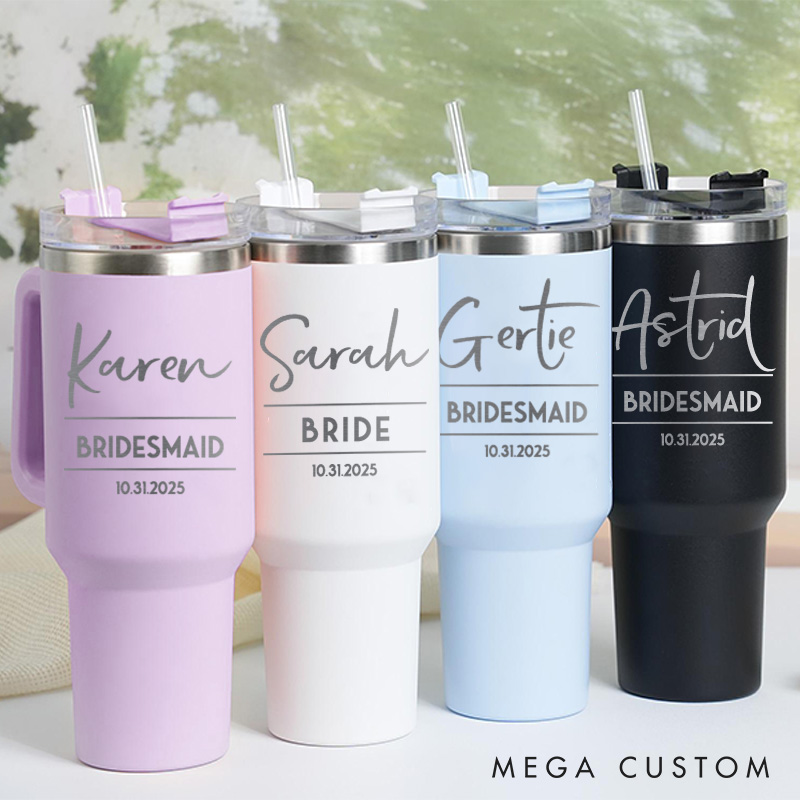 Personalized Modern Bridesmaid Name 40oz Tumbler Maid of Honor Tumbler with Lid and Straw Bride Bachelorette Party Gift for Her Bridal Shower Tumbler