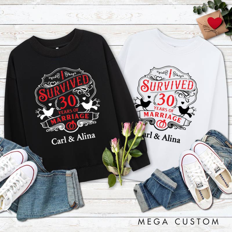 Personalized Couple 30th Anniversary Sweatshirt I Survived 30 Years of Marriage Anniversary Top Vintage Wife Husband Anniversary Outfit