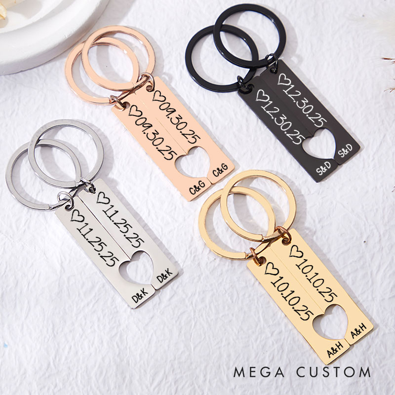 Personalized Couple Initials 2pcs Matching Keychain Custom Newlyweds Matching Heart Keyring Valentine's Day Gift for Boyfriend Girlfriend Husband Wife