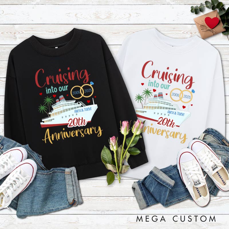 Personalized Couple 20th Cruise Anniversary Sweatshirt Cruising into Our 20th Anniversary Top Romantic Celebration Anniversary Sweatshirt