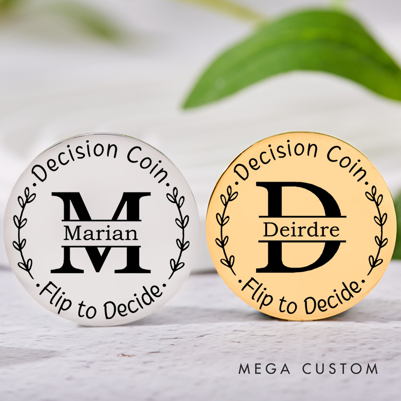 Personalized Couple Name with Wreath Decision Coin Custom Newlyweds Flip to Decide Coin Valentine's Day Gift for Boyfriend Girlfriend Husband Wife
