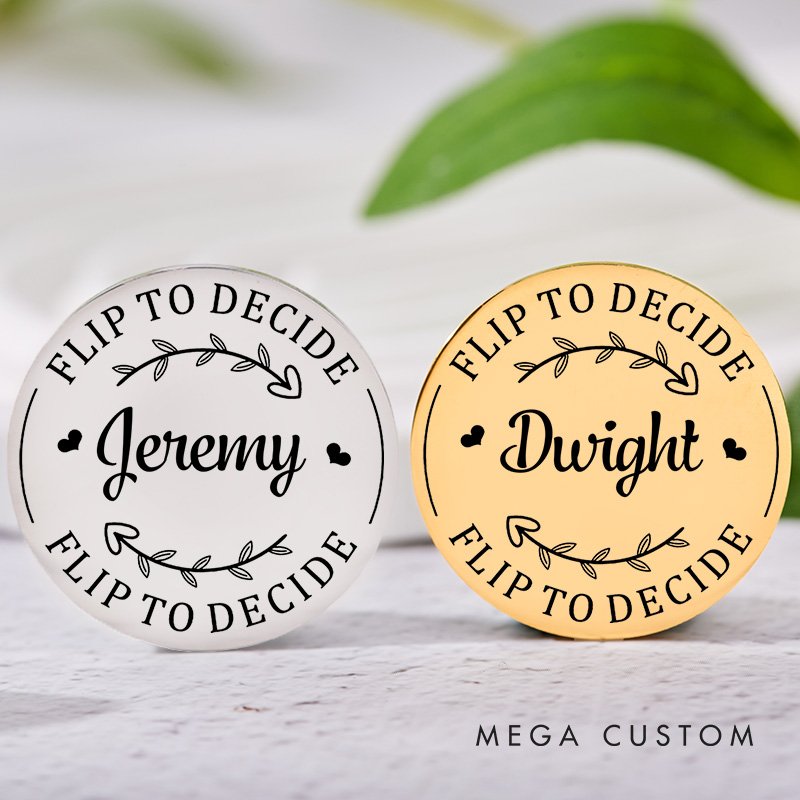 Personalized Couple Name with Heart Wreath Decision Coin Newlyweds Flip to Decide Coin Valentine's Day Gift for Boyfriend Girlfriend Husband Wife