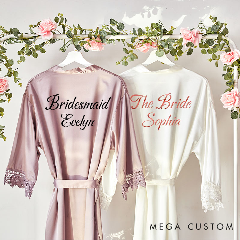 Personalized Bridesmaid Elegant Name and Title Robes Custom Bride Wedding Dressing Gown Maid of Honor Bachelorette Party Favors Bridal Shower Gift