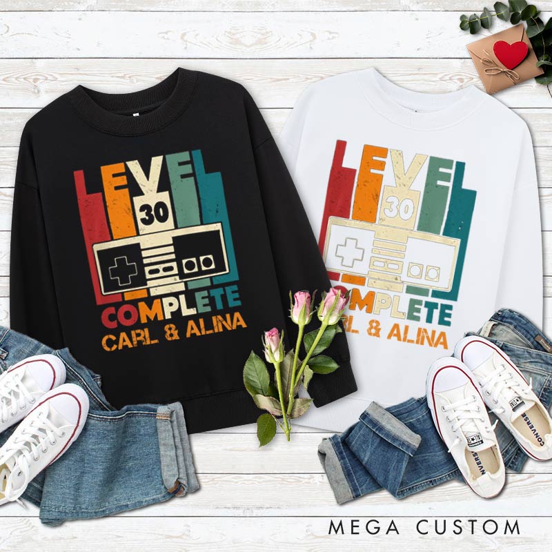 Personalized Couple 30th Anniversary Sweatshirt Level 30 Complete Funny Anniversary Outfit Vintage Couple Sweatshirt for Husband Wife
