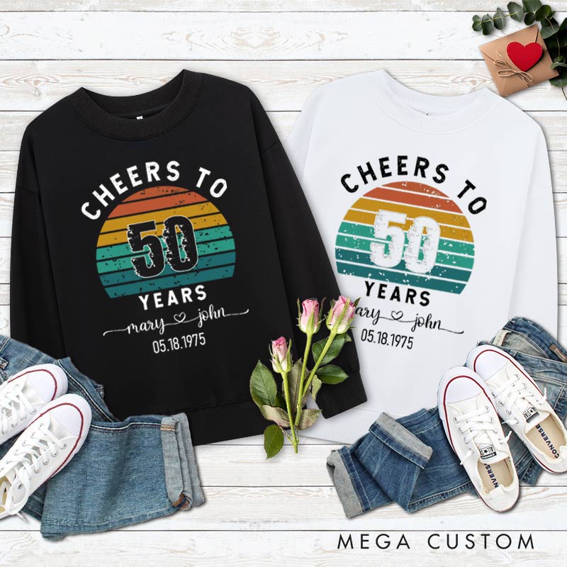 Personalized Couple 50th Anniversary Sweatshirt Retro Cheers to 50 Years Anniversary Outfit Vintage Couple Sweatshirt for Husband Wife