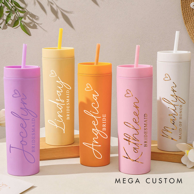 Personalized Bridesmaid Name 16oz Skinny Tumbler Custom Bride Name and Title Wedding Tumbler Maid of Honor Bachelorette Party Favor Bridal Shower Gift