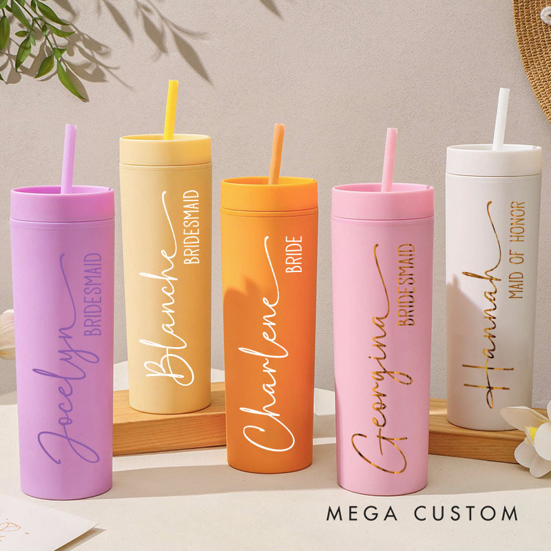 Personalized Refined Bridesmaid 16oz Skinny Tumbler Custom Bride Name with Heart Wedding Tumbler Maid of Honor Bachelorette Party Bridal Shower Gift