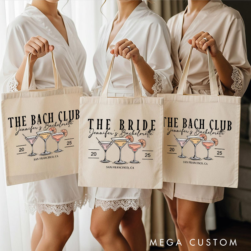 Personalized Bridesmaid Cocktail The Bach Club Canvas Tote Bag Bride Wedding Location Beach Bag Maid of Honor Bachelorette Party Bridal Shower Gift