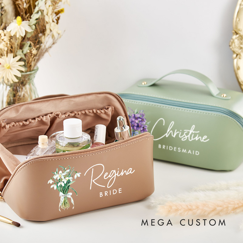 Personalized Bridesmaid Colorful Birth Flower Makeup Bag Bride Wedding Cosmetic Bag Maid of Honor Toiletry Pouch Bachelorette Party Bridal Shower Gift