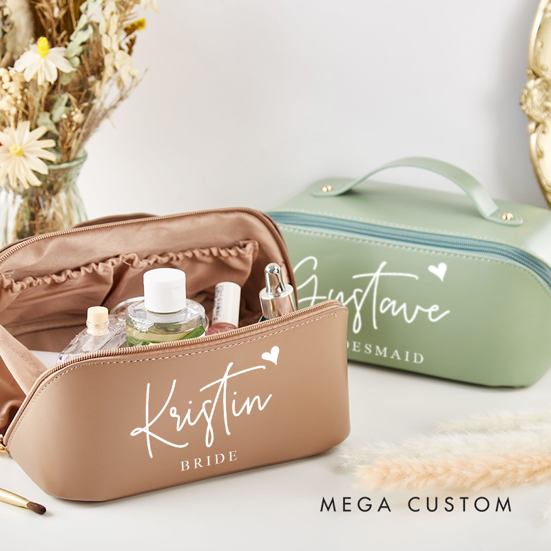 Personalized Bridesmaid Name with Heart Makeup Bag Bride Wedding Cosmetic Bag Maid of Honor Toiletry Pouch Bachelorette Party Favor Bridal Shower Gift