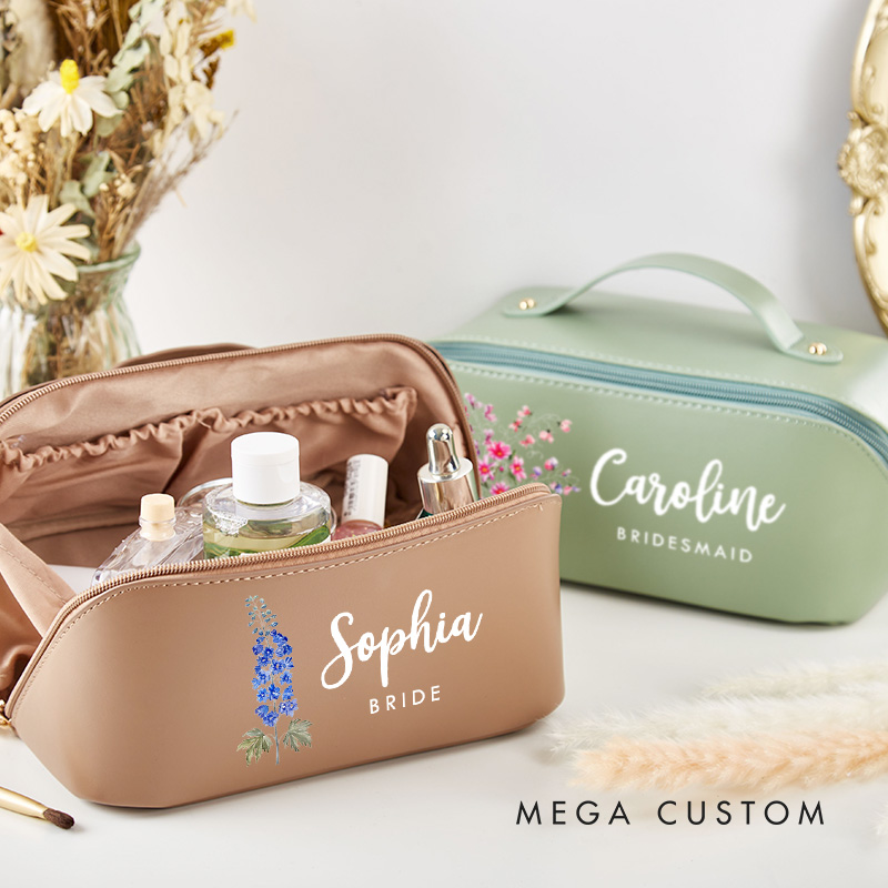 Personalized Bridesmaid Birth Flower Makeup Bag Bride Wedding Cosmetic Bag Maid of Honor Toiletry Pouch Bachelorette Party Favor Bridal Shower Gift